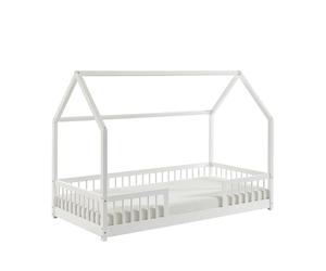 BAÏTA Lit cabane avec barrières Tiny pin Massif Blanc 90x190cm sommier Inclus