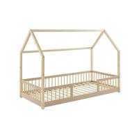 BAÏTA - Lit Enfant cabane Tiny pin et Rose 90x190cm sommier Inclus