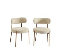 BAÏTA Lot de 2 chaises NOA Tissu Bouclette Beige Pieds métal Finition Bois