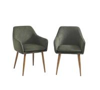 BAÏTA Lot de 2 fauteuils Kalli Tissu Vert Pieds métal Finition Bois