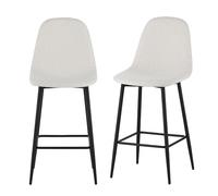BAÏTA Lot de 2 tabourets de Bar Lena en Tissu Bouclette Blanc avec piètement en métal Noir