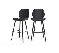 BAÏTA Lot de 2 tabourets Ethan en PU Noir et Pieds en métal Noir