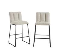 BAÏTA Lot de 2 tabourets Isola Tissu crème Pied métal Noir