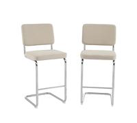 BAÏTA Lot de 2 tabourets mi-Hauts Jack Velours cotelé Pied métal (Beige)