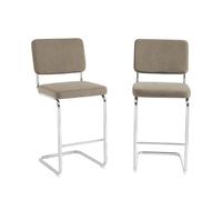 BAÏTA Lot de 2 tabourets mi-Hauts Jack Velours cotelé Pied métal (Grège)