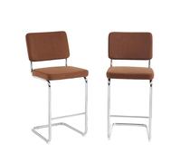 BAÏTA Lot de 2 tabourets mi-Hauts Jack Velours cotelé Pied métal (Terracotta)