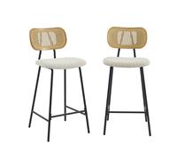 BAÏTA Lot de 2 tabourets Tina Tissu Bouclette Creme
