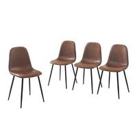 BAÏTA Lot de 4 chaises LENAVINTAGE - Suédine Aspect Cuir Vieilli et Pieds en métal Noir
