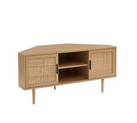 BAÏTA Meuble TV d'angle Amana Effet chêne et cannage en rotin 2 Portes