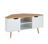 BAÏTA Meuble TV d'angle - Décor Blanc et chêne - Style Industriel - L 115 x P 55 x H 53,5cm - LYNA