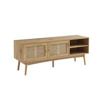 BAÏTA Meuble TV INES Effet chêne et cannage rotin l140cm