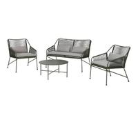 BAÏTA Salon de Jardin ANA 4 Places en Acier Kaki Coussins Gris Clair, Ensemble Banquette + 2 fauteuils + Table Basse