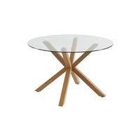 BAÏTA Table à Manger Ronde Harry Verre et Effet chêne 120cm