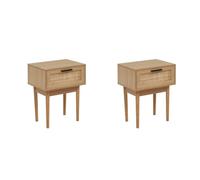 BAÏTA - Table de Chevet Amana Effet chêne et cannage rotin 40cm (Lot de 2)