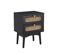 BAÏTA Table de Chevet Anatole Noir et cannage rotin