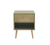 BAÏTA - Table de Chevet Capucine Vert Olive et Effet chêne 40cm