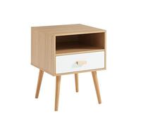 BAÏTA Table de Chevet ULOS, Blanc et Bois Clair