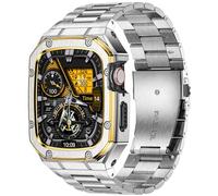 BAITEYOU Bracelet de montre en acier inoxydable avec coque compatible avec Apple Watch Ultra (49 mm), bracelet robuste avec coque de protection antichoc en métal pour iWatch pour homme (argent et or)