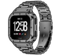 BAITEYOU Bracelet de montre en acier inoxydable avec étui compatible avec Fitbit Versa 4 3 2 1 Lite, Fitbit Sense 2/Sense - Bracelet de protection robuste en métal pour homme et femme - Gris