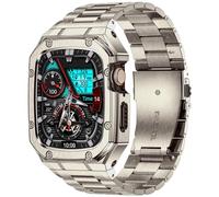 BAITEYOU Bracelet en acier inoxydable avec coque compatible avec Apple Watch Series SE 3 2 1/6 5 4 (44 mm), Series 3 2 1 (42 mm), coque de protection robuste en métal pour homme (couleur titane)