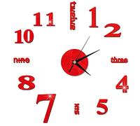 BaiWaNG Pendules Murales 60 Cm 3D Horloge Murale DIY Acrylique Miroir Autocollants Horloge Salon Montre À Quartz Décor À La Maison Europe Horloge, Rouge