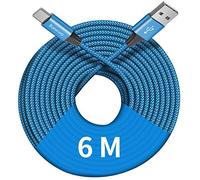 Baiwwa Cable USB C 6m, Extra Lang Câble USB Type-C Charge Fil Nylon pour Samsung Galaxy S/A Tab, PS5 Controller, Switch, et plus Type-c Téléphone, Tablette -Bleu