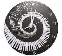 Baixia Elegant Piano ClÉ Horloge Notes De Musique Vague Horloge Murale Moderne Ronde Batterie Acrylique Blanc