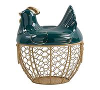 Baixia Panier de Rangement D'Oeufs Panier de Fruits en MéTallique avec Couvercle en de Poulet Support D'Oeufs en CéRamique, Le Stockage Peut Contenir 30 Oeufs