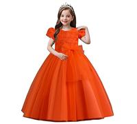 Baixia Robe de demoiselle d'honneur blanche pour enfants, robe de princesse pour fête, mariage, Noël, soirée, cérémonie, bal de fin d'année, Orange, 6-7 ans