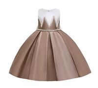 Baixia Robe de princesse pour fille avec perles pour mariage, fête d'anniversaire, bal de fin d'année, élégante pour enfants, communion, marron, 9-10 ans