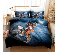 BAIXUEGONGZHU Housse De Couette 140x190 Course de Moto Bleue Parure de lit avec Fermeture éclair pour Adulte et Adolescents, Microfibre Douce Literie