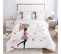 BAIXUEGONGZHU Housse de Couette 140x200, Fille de Fleur de Papillon, Parure de lit avec 2 Taies d'oreiller 65x65 cm pour Enfant Adolescents (Microfibre, avec Fermeture éclair)
