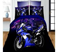 BAIXUEGONGZHU Housse de Couette 140x200 Moto Noire Parure de lit avec 2 Taies d'oreiller 65x65 cm pour Enfant Adolescents (Microfibre Literie)