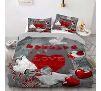 BAIXUEGONGZHU Housse De Couette 240 x 220 Ailes de Coeur Rouge Parure De Lit 220x240 Adulte, 110gsm Microfibre, avec Fermeture éclair Literie avec 2 Taies d'oreiller 65x65 cm