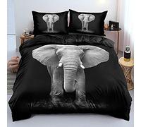 BAIXUEGONGZHU Housse De Couette 240 x 260 Éléphant Noir Parure De Lit avec 2 Taies d'oreiller 65x65 cm (Doux Microfibre), pour Adulte et Adolescents