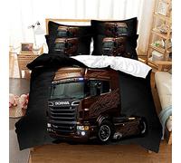 BAIXUEGONGZHU Housse De Couette 90x190 Camion Noir Parure de lit avec Fermeture éclair pour Adulte et Adolescents, Microfibre Douce Literie