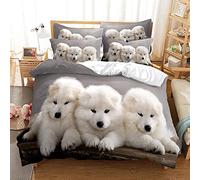 BAIXUEGONGZHU Parure de Couette 260x240 Chien Samoyède Blanc Housse de Couette 2 Personnes avec 2 Taies d'oreiller 65x65 cm pour Adulte ( Parure de lit en Microfibre Doux )