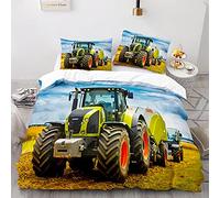 BAIXUEGONGZHU Parure De Lit 140x190 Champ de blé Tracteur Vert Housse de Couette avec Fermeture éclair pour Adulte et Adolescents, Microfibre Douce Literie