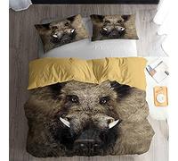 BAIXUEGONGZHU Parure De Lit 220x240 Adulte Sanglier Brun Housse de Couette, 110gsm Microfibre, avec Fermeture éclair Literie avec 2 Taies d'oreiller 65x65 cm