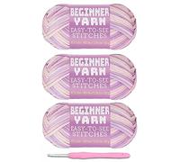 Baiyou Lot de 3 pelotes de fil rose violet pour débutants, 250 m de fil pour crochet, points faciles à voir, moyen peigné #4, épais et en coton mélangé pour crochet