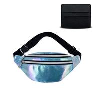 BAIYSFFG Ensemble de sacs banane holographiques, style vintage avec clip en cuir, sac banane de randonnée imperméable des années 80, pour voyage, jogging, promenade du chien, bleu fluo, 32.5 cm x 14