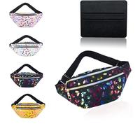 BAIYSFFG Flash Butterfly Sac banane pour femmes et filles en cuir synthétique imperméable pour femme festival sac banane léger pochette de voyage vacances sac banane brillant Bumba, Noir , Mode