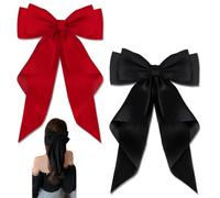 BAIYSFFG Lot de 2 barrettes à cheveux à gros nœud en satin soyeux de couleur unie pour femmes et filles (noir, rouge)