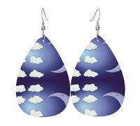 Baiyun Boucles d'oreilles pendantes en cuir Motif larmes de lune Noël Halloween Cadeau de fête pour femme Amis Mariage