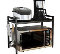 Baiyun Lot de 2 étagères à micro-ondes extensibles à 2 niveaux, réglables en longueur, moderne, en acier au carbone, avec crochet mobile pour organiseur de cuisine, modèle 2, noir