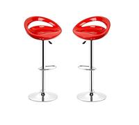 Baiyun Lot de 2 tabourets de bar avec dossier en plastique, réglables en hauteur, en métal, base avec repose-pieds, rouge (2)