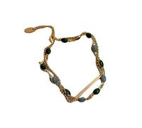 baizhong Bracelet double en plaqué or avec émeraude pour femme - Bijou de fête - 19 cm (vert, plaqué or 18 carats)., 19CM, Plastique