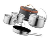 BAIZHONGJIE Batterie de cuisine portable et légère en acier inoxydable empilable avec poignée pliable et sac fourre-tout de voyage