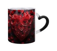 Bajbumgn Tasse en céramique changeante de couleur en forme de cœur, tasse à café amusante avec poignée en cœur et rose rouge, cadeau pour la Saint-Valentin, la fête des mères