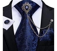 BAJIE Cravate Homme Bleu Royal Hommes Paisley Soie Cravate Poche carré Boutons de Manchette Broche Affaires Mariage Cravate Hommes Coffret Cadeau